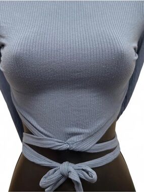 Women’s Ribbed Tie-Wrap Crop Top - Light Gray